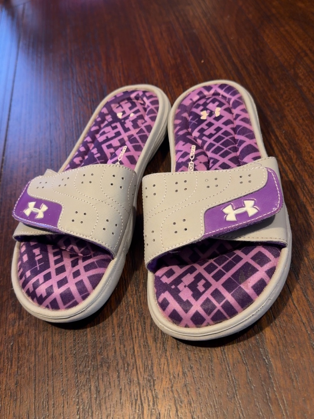 Under Armour Women's Gray and Purple Adjustable Slide Sandals size 7